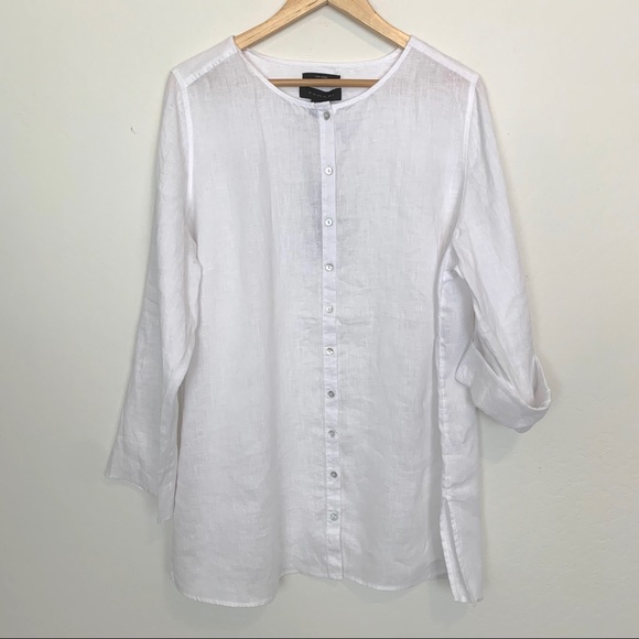 Tahari Tops - NWT Tahari 100% Linen Button Front Tunic Blouse 1X